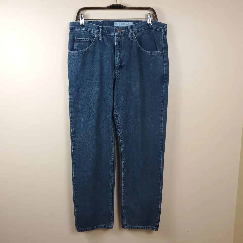 LEE Dark Wash Regular Fit Straight Leg Jeans Size 34x30